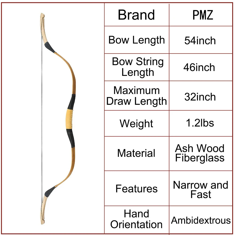 54'' Longbow Outdoor Archery Fiberglass Recurve Bow Set Horseback Shooting Mongolian Bow