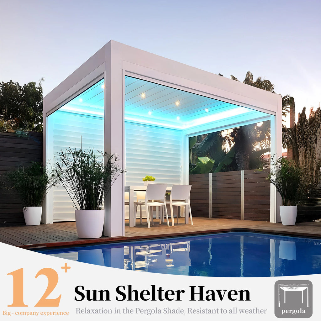 Outdoor Garden Motorized Gazebo Led Lights Bioclimatic Louvered Roof Sliding Bioclimatique 3X3m3x4m 4x4m 6x4m Aluminum Pergola