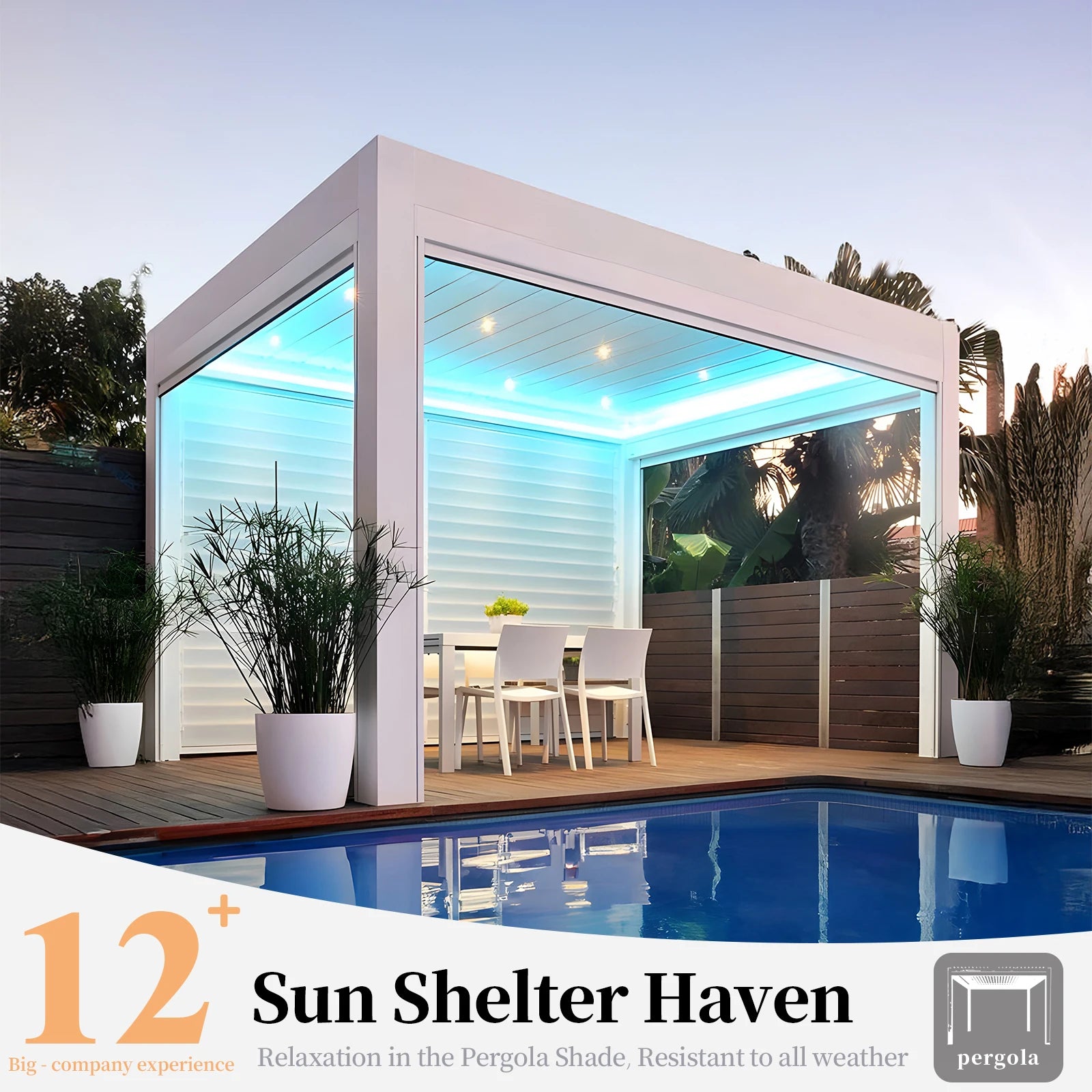 Outdoor Garden Motorized Gazebo Led Lights Bioclimatic Louvered Roof Sliding Bioclimatique 3X3m3x4m 4x4m 6x4m Aluminum Pergola