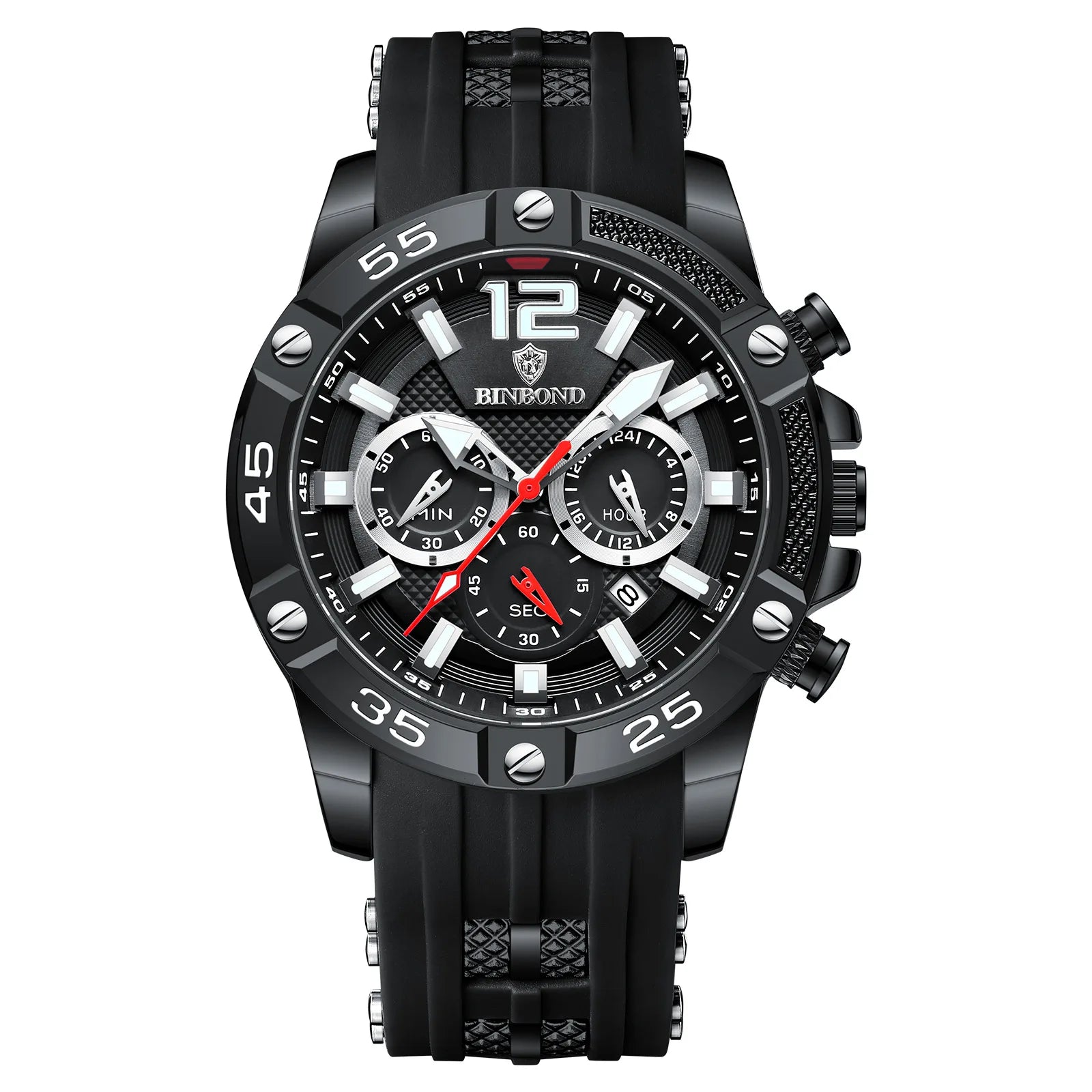 Binbond B9798 9798 3ATM Waterproof High Quality Quartz Movement Stainless Men's Silicone Strap Watch Date Luminous Hands Watches