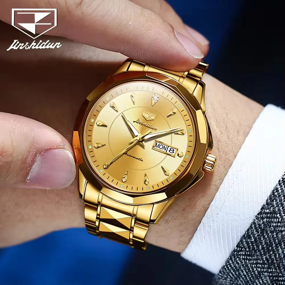 Jsdun 8936 Business Automatic Watch Male Dual Calendar Mechanical Wristwatch Waterproof Synthetic Sapphire Mirror Men Watches