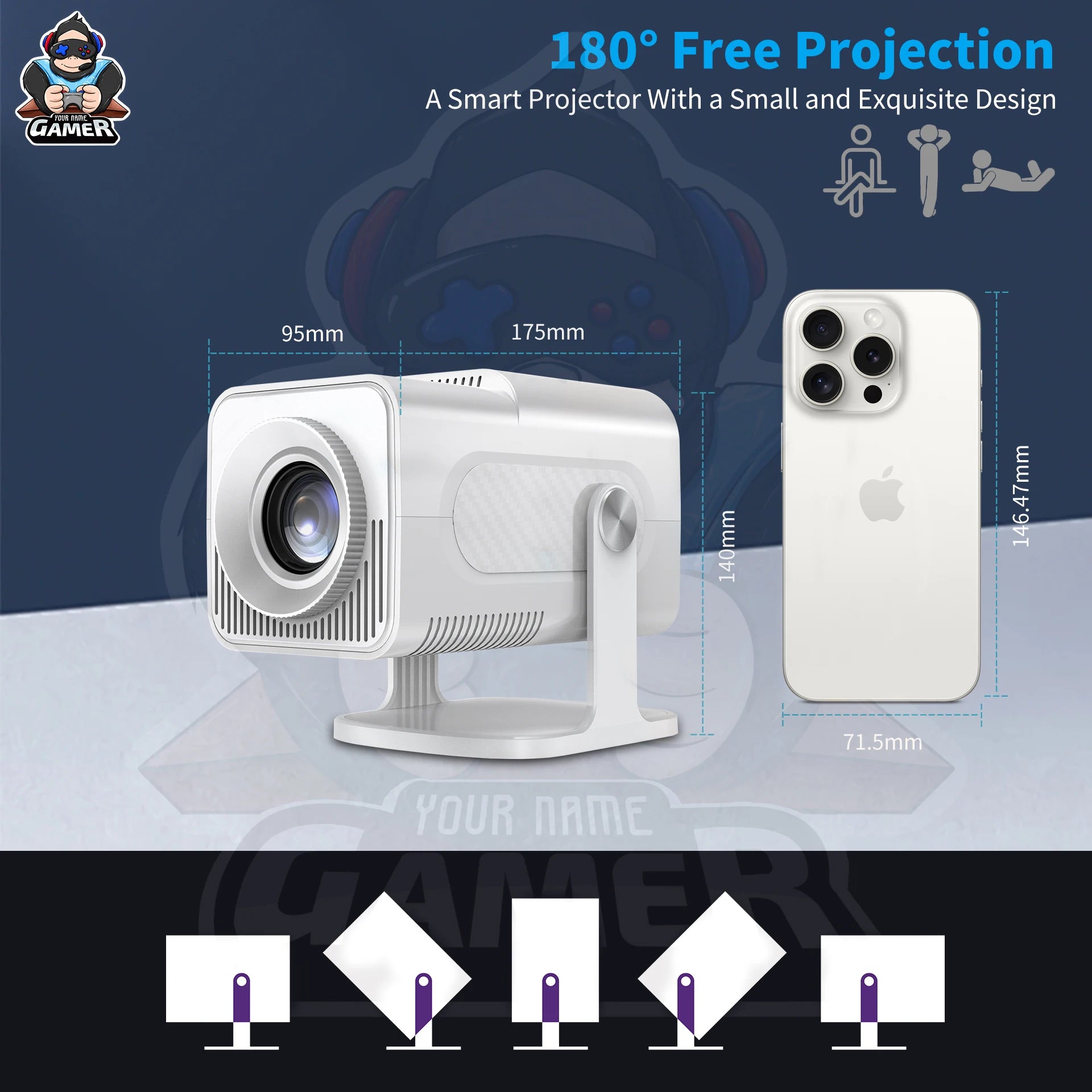 High Dynamic HCS350 MAX  HD Smart Game Projector with 2 Joy Sticks Controller Indoor Outdoor 1080P Wifi Gaming Projector
