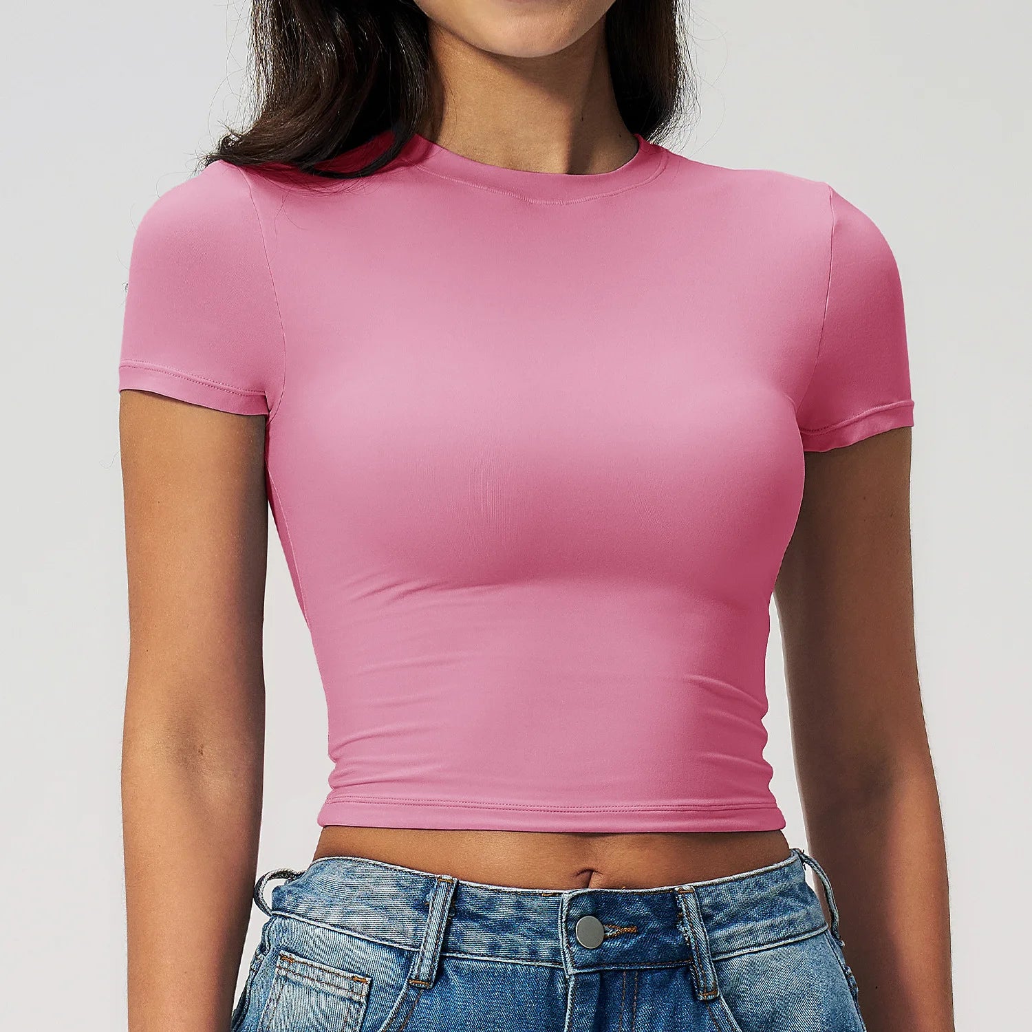 8743 All-Match Tight Quick Drying Fitness Workout Tops Running Pilates Yoga Clothes Sports T-Shirt Short Sleeve for Women