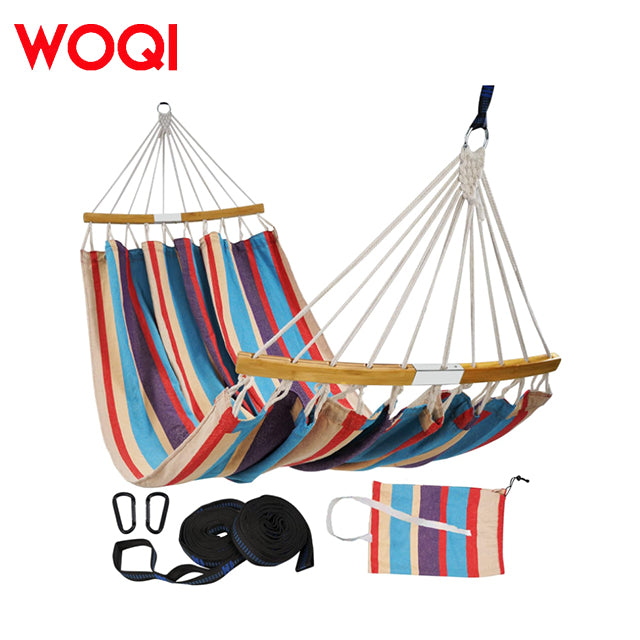WOQI  Portable Anti Rollover Outdoor Swing Canvas Hammock with Curved Wooden Sticks