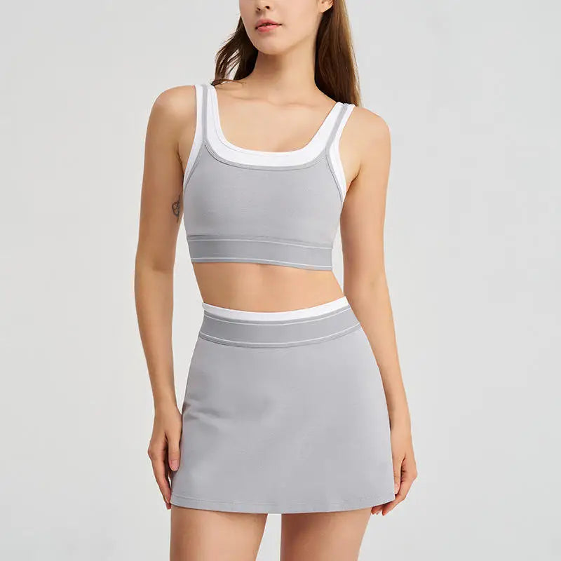 Women's 2-piece Tennis Set, Sports Bra, Tennis Skirt, Built-in Shorts, Breathable, Quick-drying, Suitable for Yoga and Gyms.