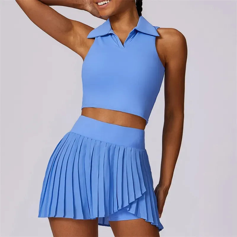 Women Yoga Outfit Yoga Sets Skirts Vest Bra Tennis Sport Gym Tracksuit Casual Shorts Dress Jacket