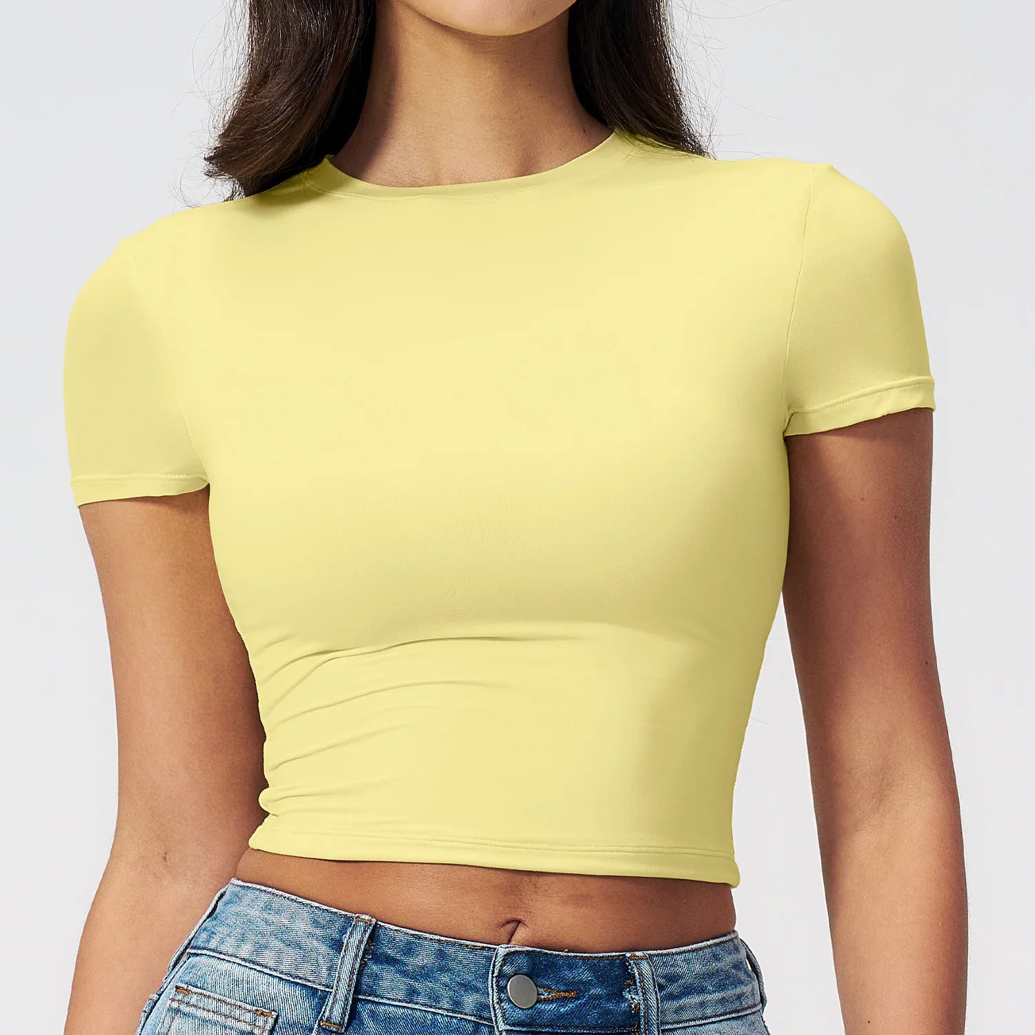 8743 All-Match Tight Quick Drying Fitness Workout Tops Running Pilates Yoga Clothes Sports T-Shirt Short Sleeve for Women
