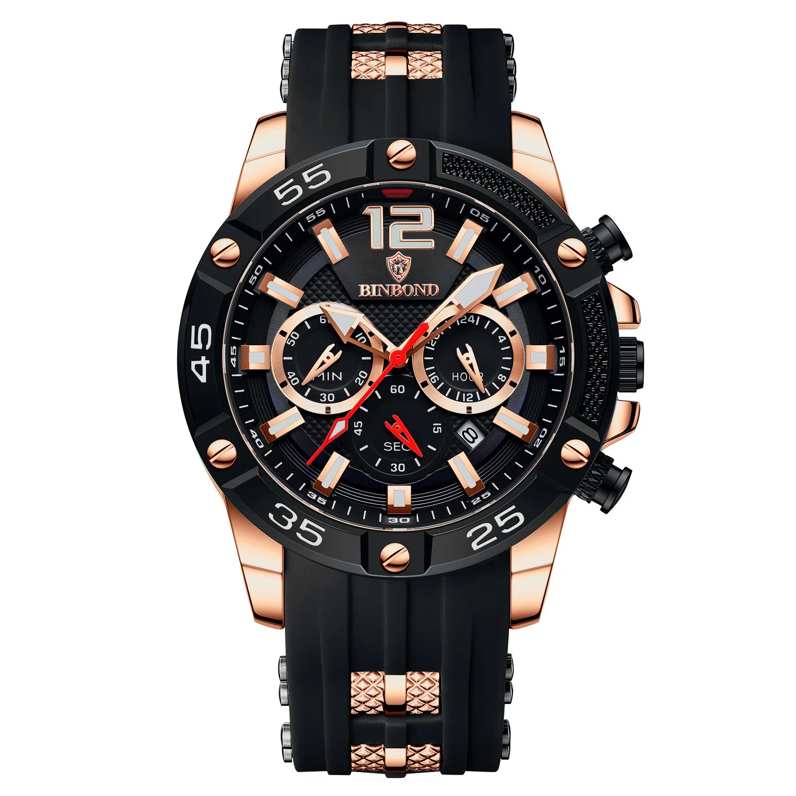Binbond B9798 9798 3ATM Waterproof High Quality Quartz Movement Stainless Men's Silicone Strap Watch Date Luminous Hands Watches