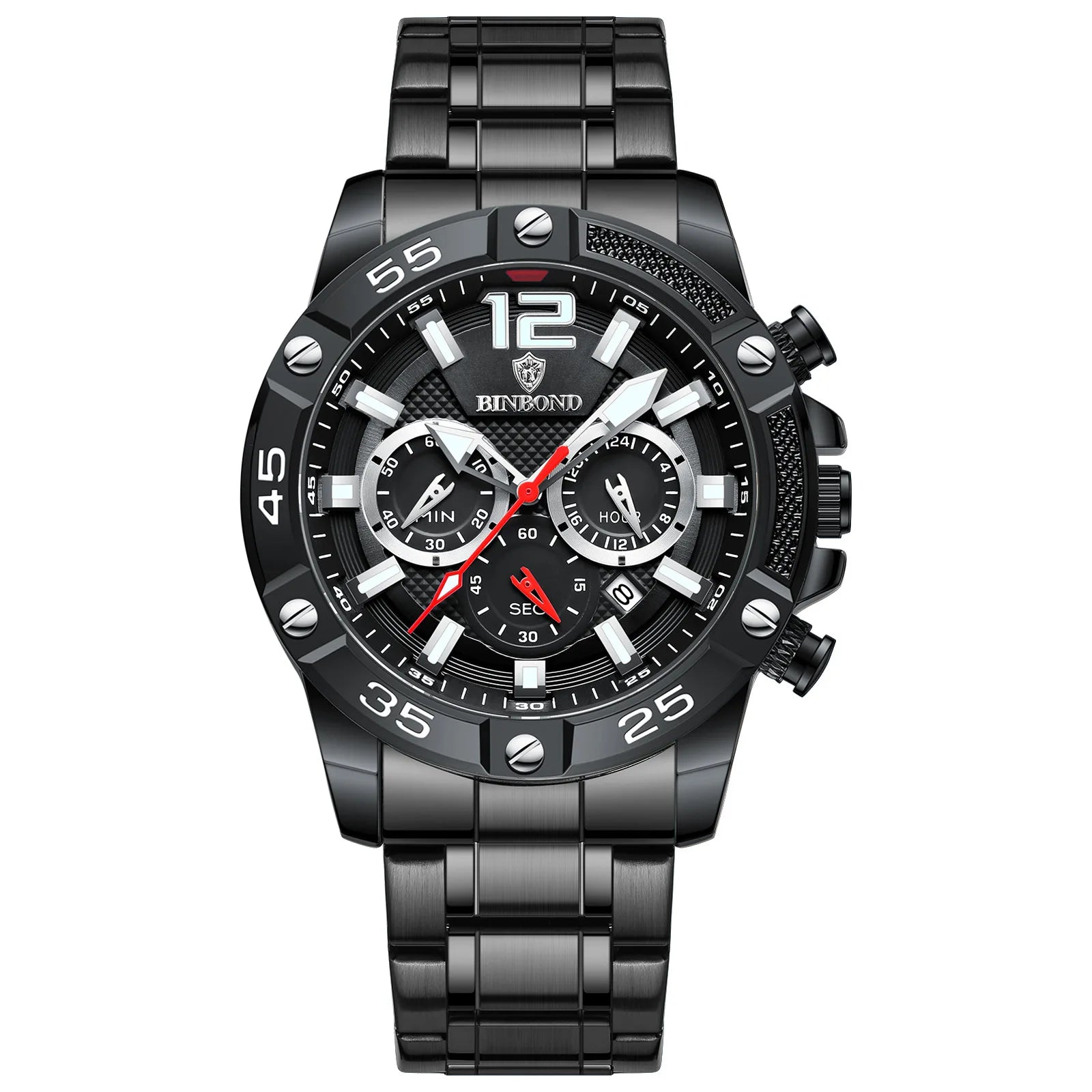Binbond B9798 9798 3ATM Waterproof High Quality Quartz Movement Stainless Men's Silicone Strap Watch Date Luminous Hands Watches