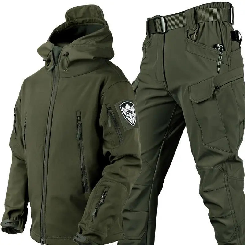 Large Size Outdoor Shark Skin Camouflage Plush Jacket Soft Shell Waterproof Windproof Hooded Thick Casual Warm-Keeping for