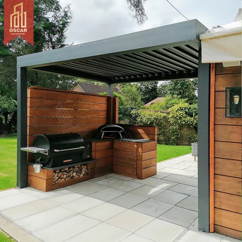 2025 Wholesale Outdoor Motorized Kits Louvred Roof Waterproof Prefab Cafe Houses BBQ Patio Cover Aluminum Garden Gazebo Pergola