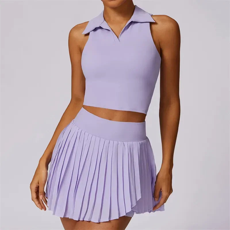 Women Yoga Outfit Yoga Sets Skirts Vest Bra Tennis Sport Gym Tracksuit Casual Shorts Dress Jacket