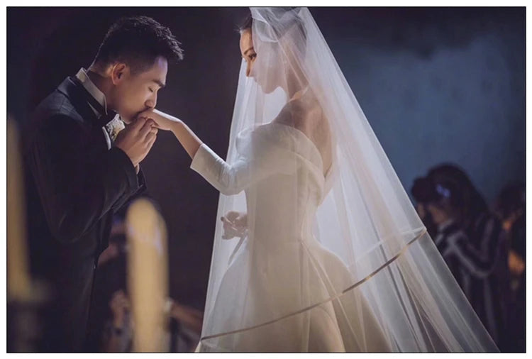 V071 Hot Selling Romantic Outdoor Simple Wedding Bridal Veils 1.5M,3.4M.6M Long High Quality Bridal Wedding Accessories