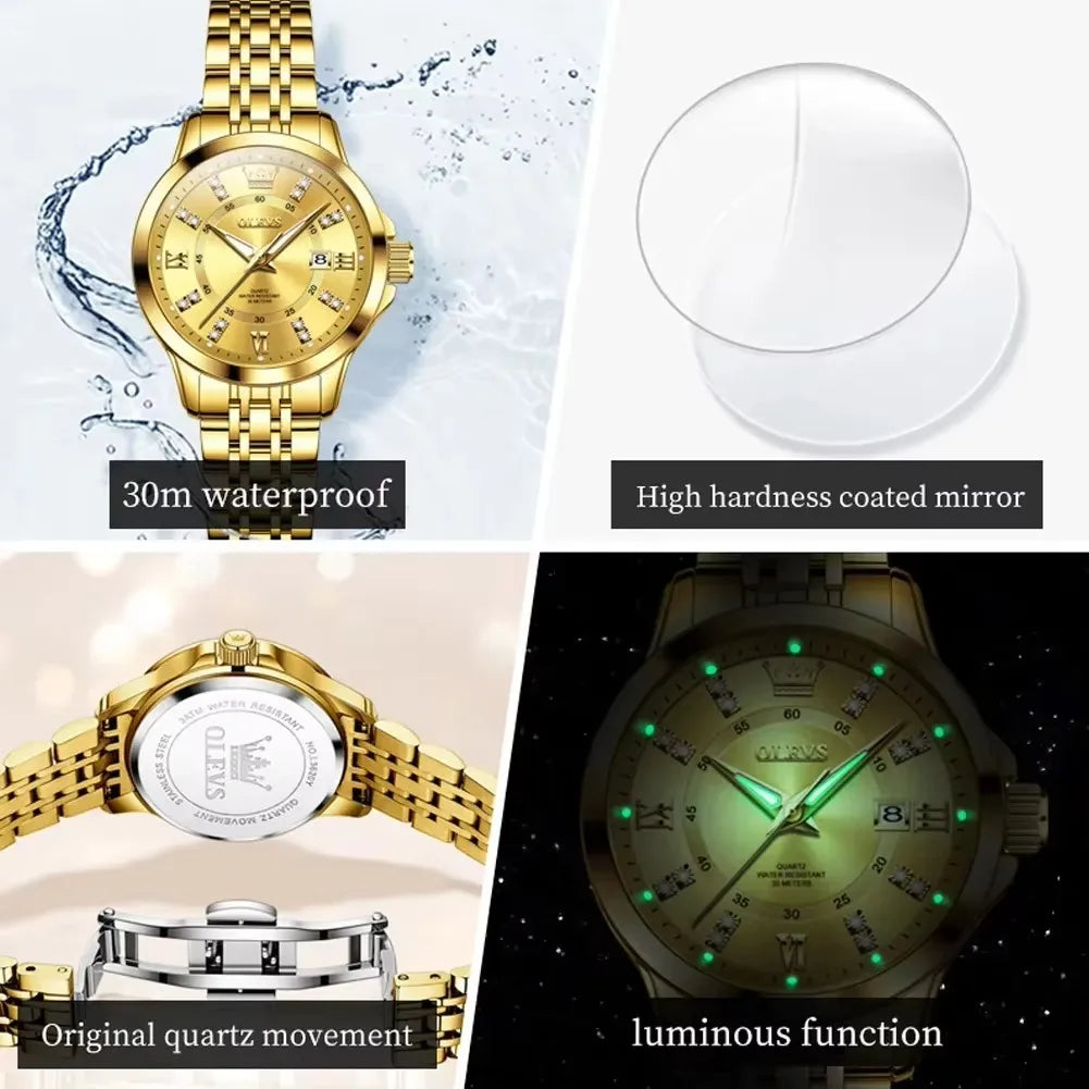 OLEVS 3620 Quartz Women's Watches Elegant Fashion Luminous Hands Ladies Leisure Diamond Dial Life 3Bar Waterproof Wristwatch
