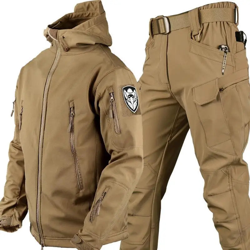Large Size Outdoor Shark Skin Camouflage Plush Jacket Soft Shell Waterproof Windproof Hooded Thick Casual Warm-Keeping for