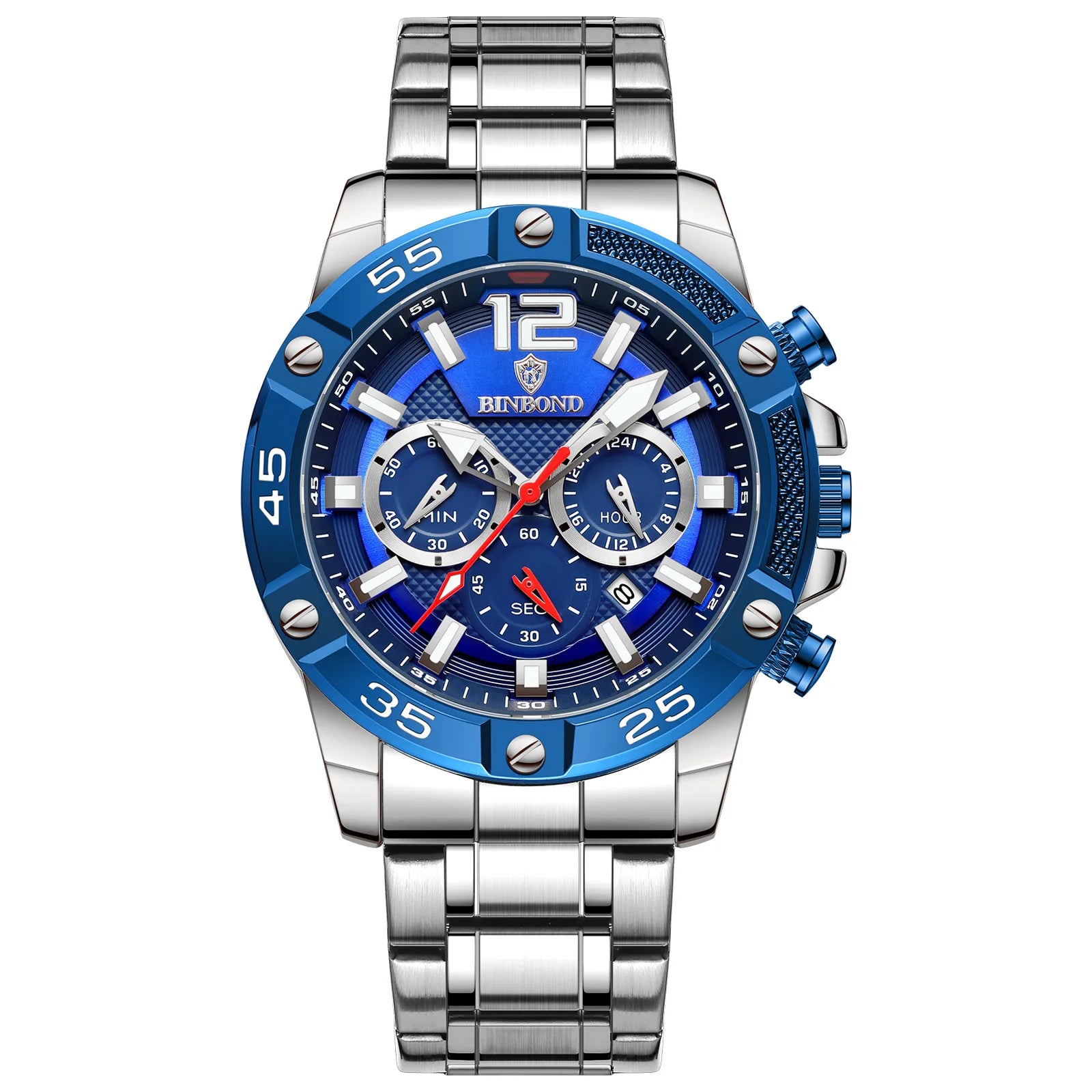 Binbond B9798 9798 3ATM Waterproof High Quality Quartz Movement Stainless Men's Silicone Strap Watch Date Luminous Hands Watches