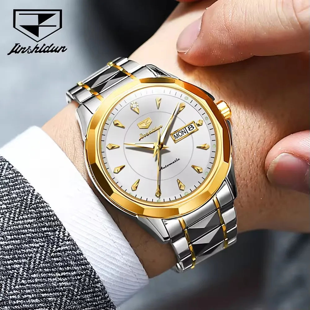 Jsdun 8936 Business Automatic Watch Male Dual Calendar Mechanical Wristwatch Waterproof Synthetic Sapphire Mirror Men Watches