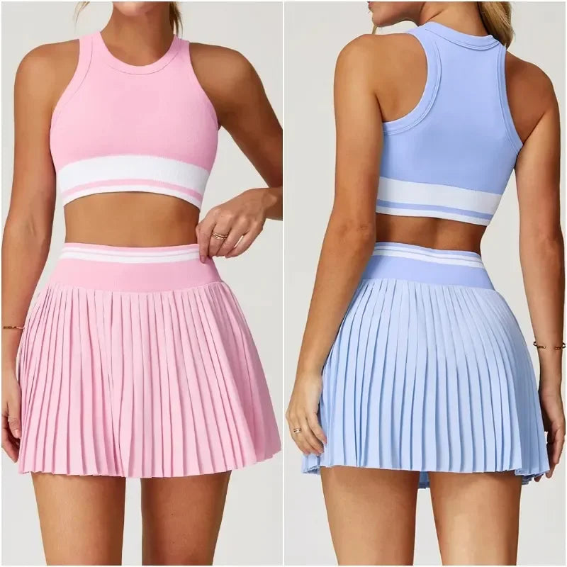 Women Yoga Outfit Yoga Sets Skirts Vest Bra Tennis Sport Gym Tracksuit Casual Shorts Dress Jacket