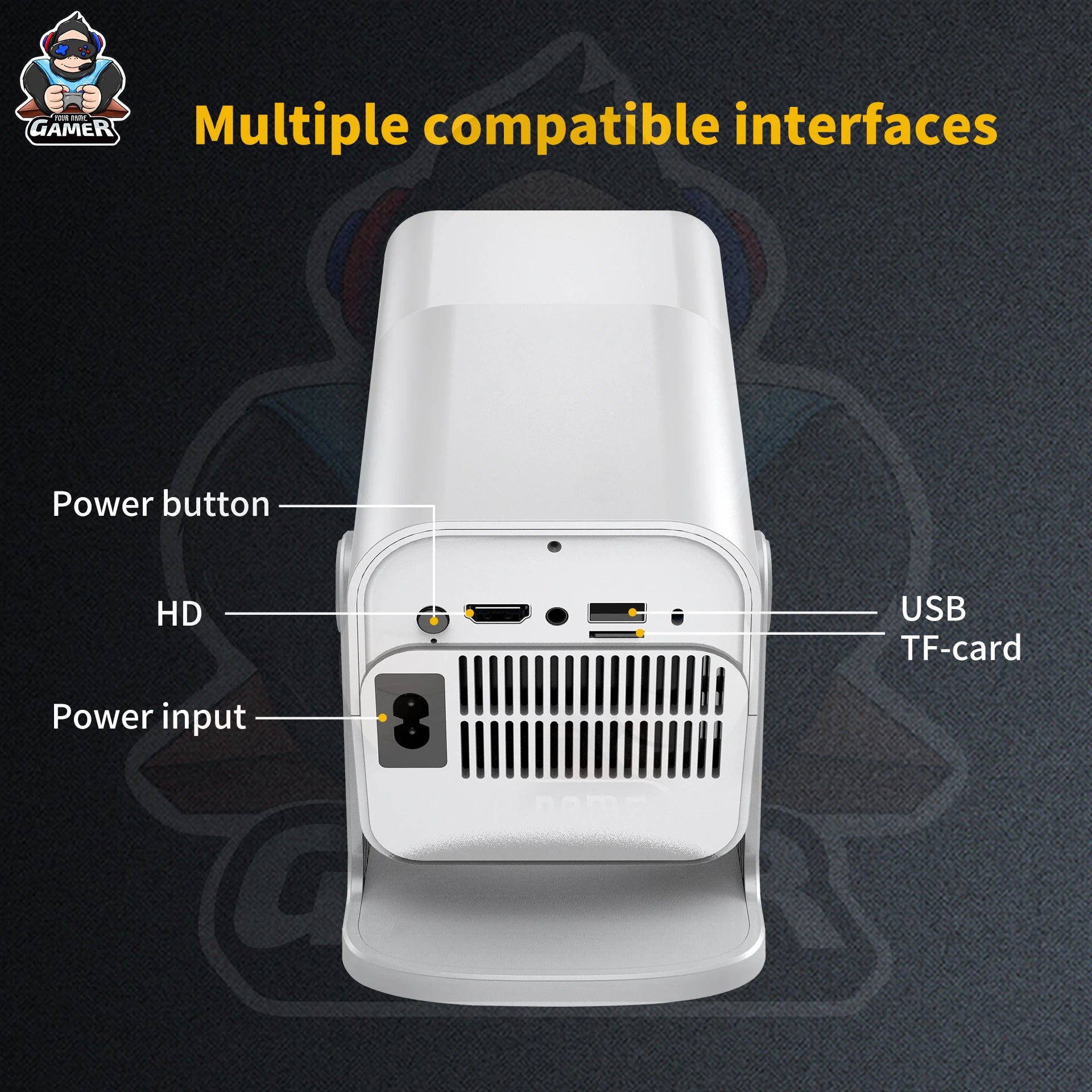 High Dynamic HCS350 MAX  HD Smart Game Projector with 2 Joy Sticks Controller Indoor Outdoor 1080P Wifi Gaming Projector