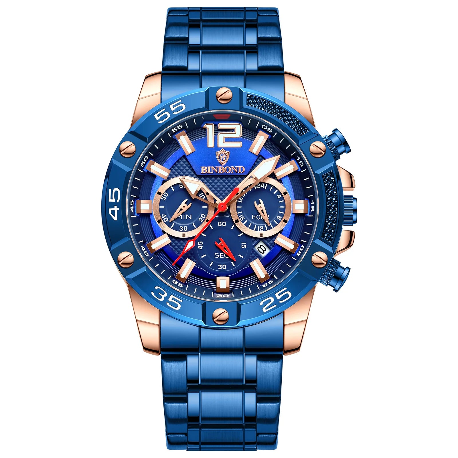 Binbond B9798 9798 3ATM Waterproof High Quality Quartz Movement Stainless Men's Silicone Strap Watch Date Luminous Hands Watches