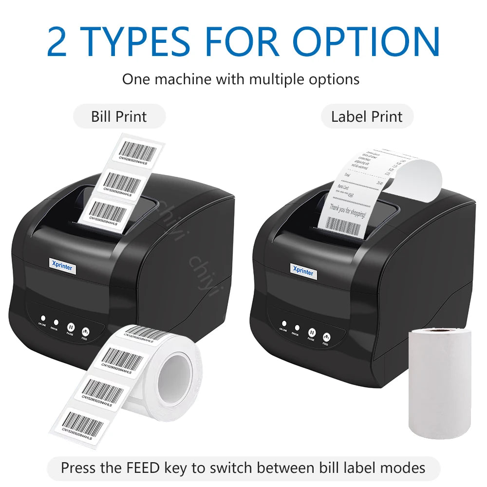 XP-365B Thermal Label Printer 20-80mm Print Range Supports Android Windows 203dpi for Waybill Barcode Sticker Receipt ROHS