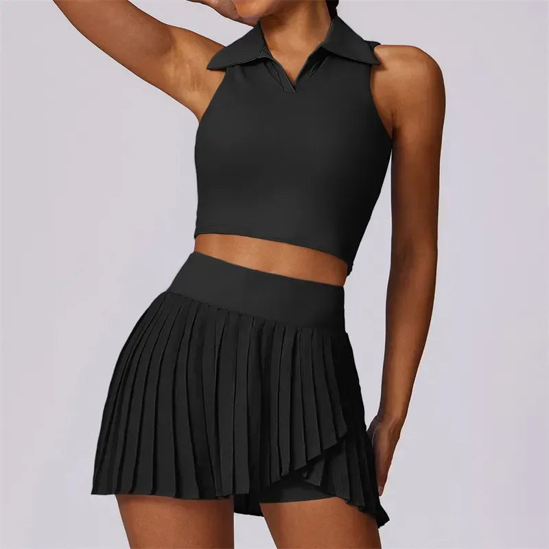 Women Yoga Outfit Yoga Sets Skirts Vest Bra Tennis Sport Gym Tracksuit Casual Shorts Dress Jacket