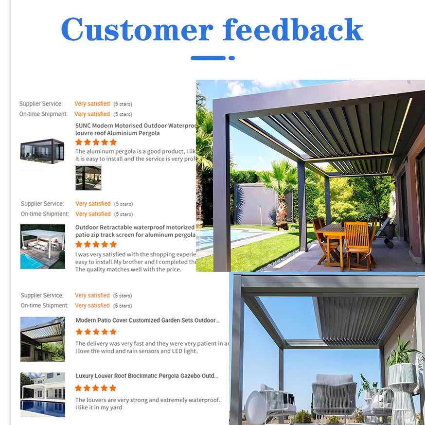 2025 Wholesale Outdoor Motorized Kits Louvred Roof Waterproof Prefab Cafe Houses BBQ Patio Cover Aluminum Garden Gazebo Pergola
