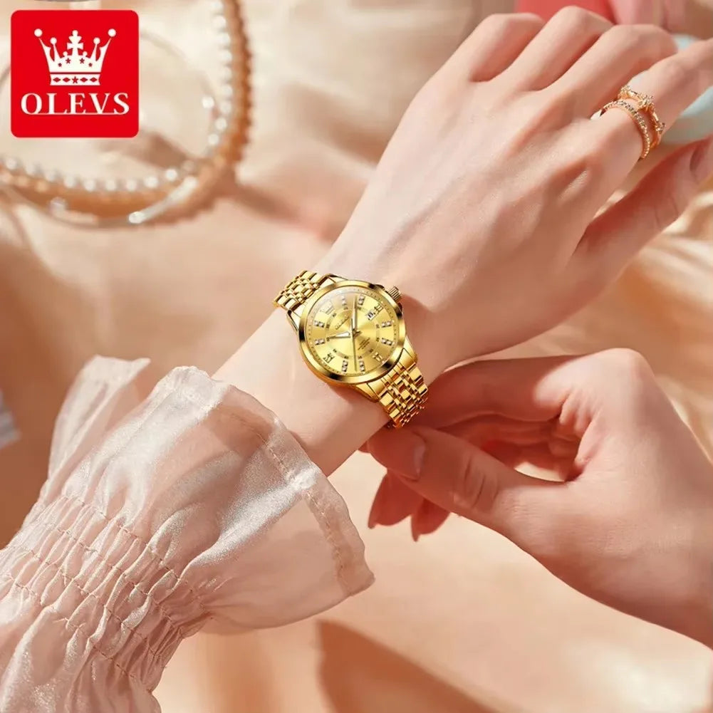 OLEVS 3620 Quartz Women's Watches Elegant Fashion Luminous Hands Ladies Leisure Diamond Dial Life 3Bar Waterproof Wristwatch