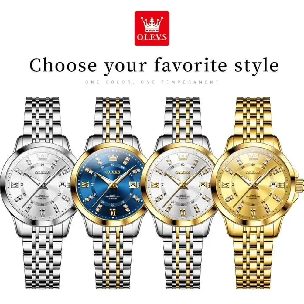 OLEVS 3620 Quartz Women's Watches Elegant Fashion Luminous Hands Ladies Leisure Diamond Dial Life 3Bar Waterproof Wristwatch
