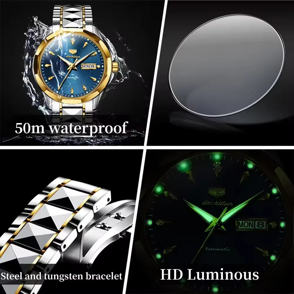 Jsdun 8936 Business Automatic Watch Male Dual Calendar Mechanical Wristwatch Waterproof Synthetic Sapphire Mirror Men Watches
