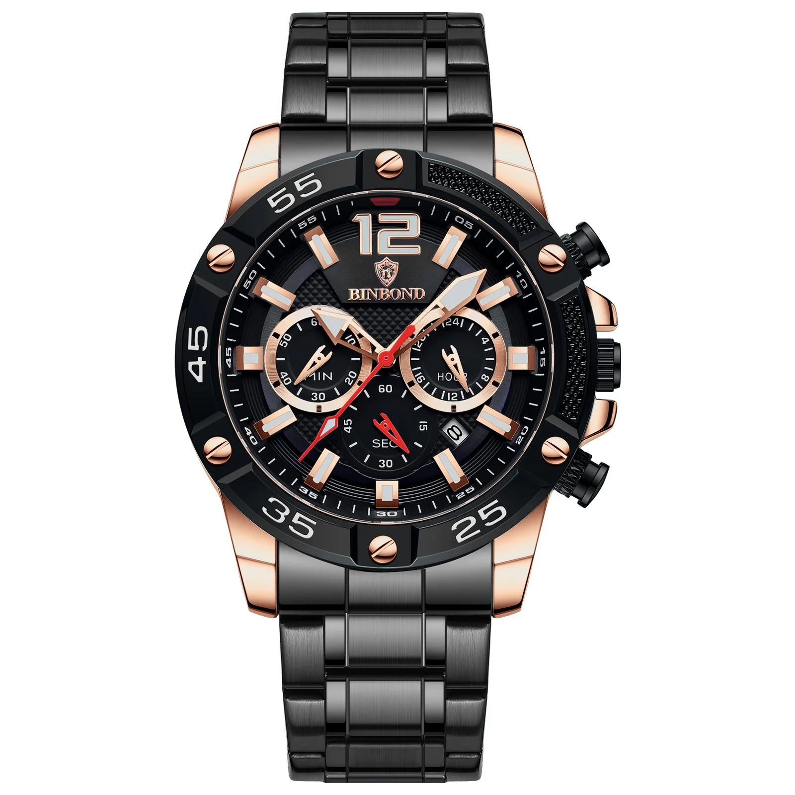 Binbond B9798 9798 3ATM Waterproof High Quality Quartz Movement Stainless Men's Silicone Strap Watch Date Luminous Hands Watches