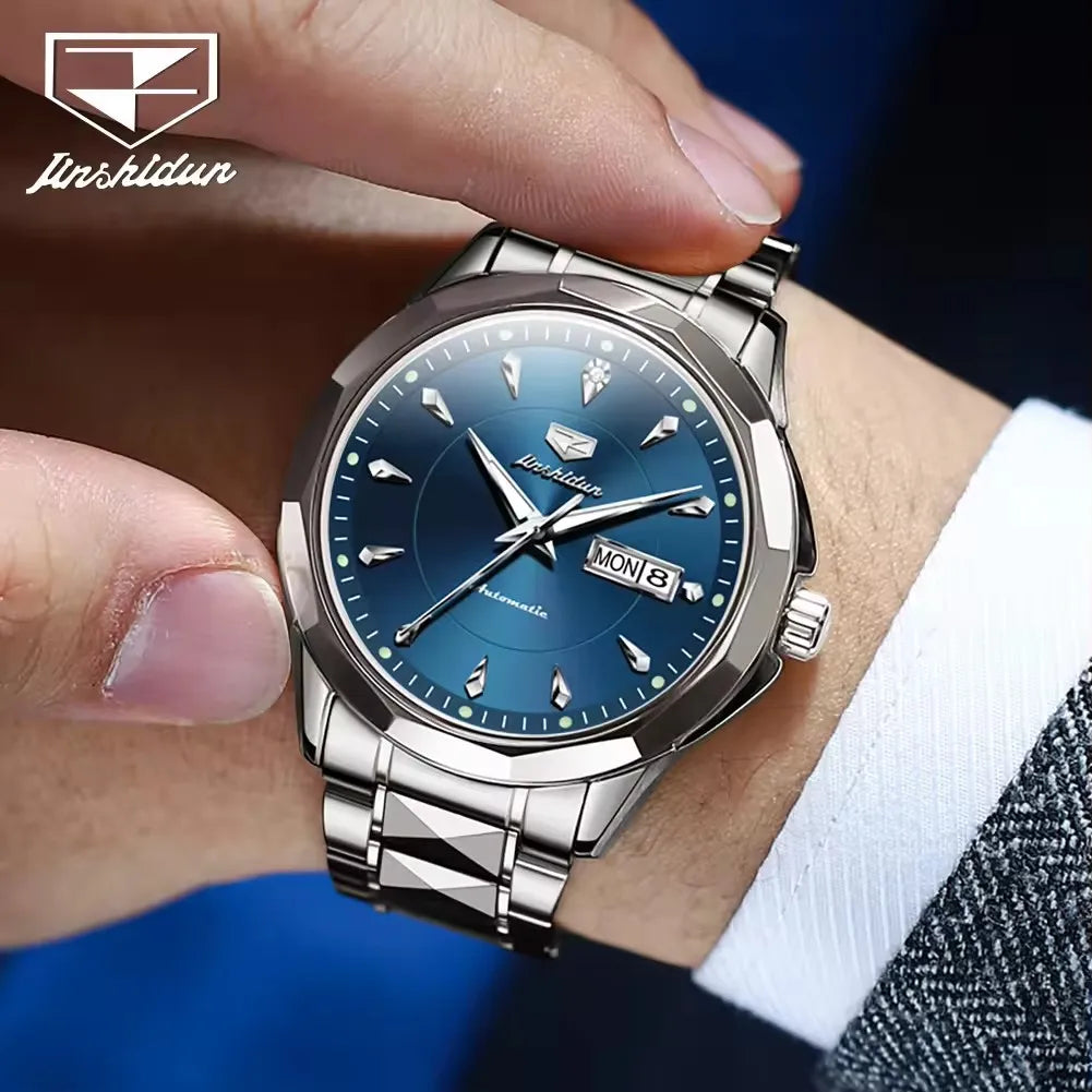 Jsdun 8936 Business Automatic Watch Male Dual Calendar Mechanical Wristwatch Waterproof Synthetic Sapphire Mirror Men Watches