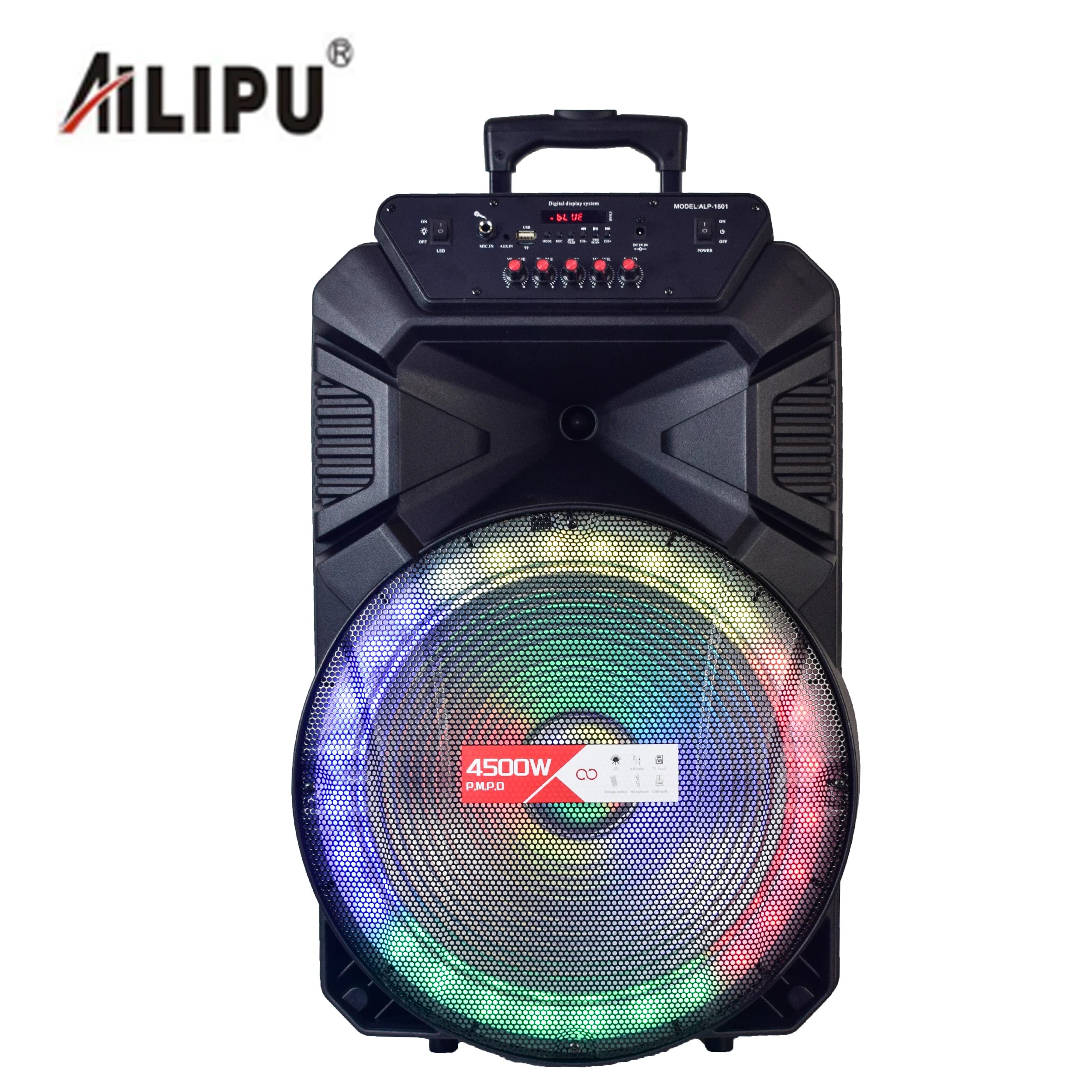 15'' Big Stock BT Speakers Caixa De Som Amplificada RGB  Light Outdoor Dj Sound System Trolley Speaker with Mic