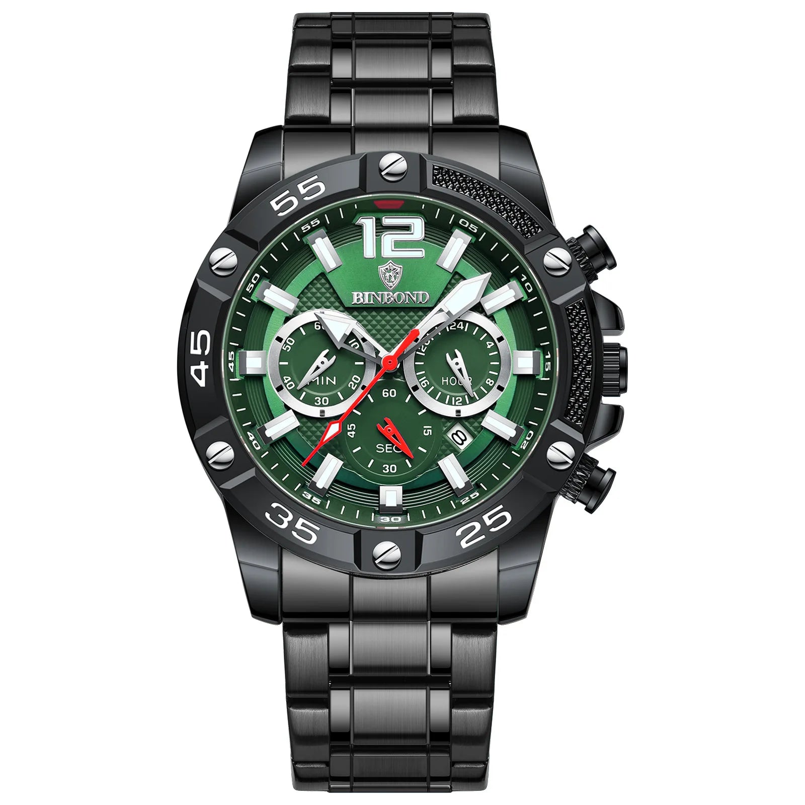 Binbond B9798 9798 3ATM Waterproof High Quality Quartz Movement Stainless Men's Silicone Strap Watch Date Luminous Hands Watches