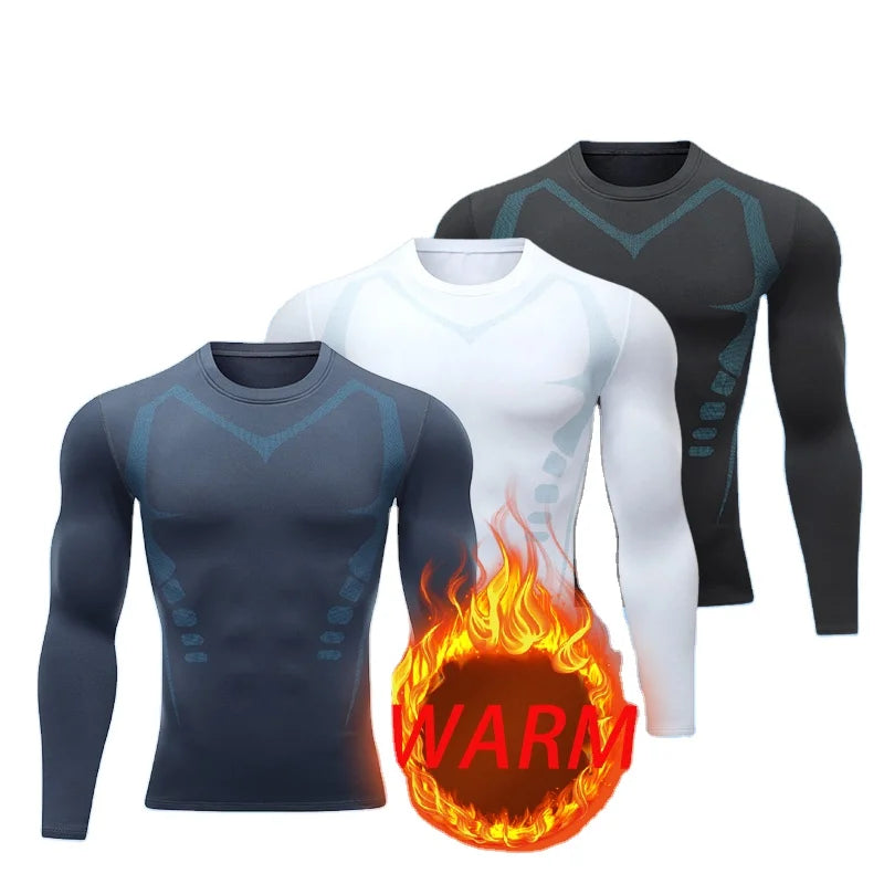 USA Warehouse 3 Pack Men's Thermal Compression Shirt Fleece Lined Long Sleeve Athletic Base Layer Cold Weather Gear Workout Top