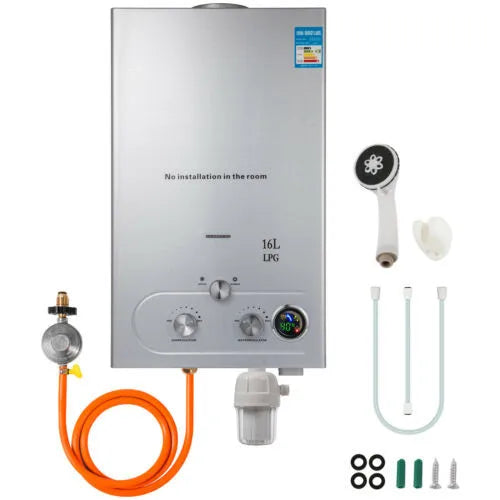 PEIXU 16L Natural Gas Tankless Hot Water Heater 36KW Shower Head Kit for Hotel Household Outdoor Use Wall-Mounted 18L/min Output