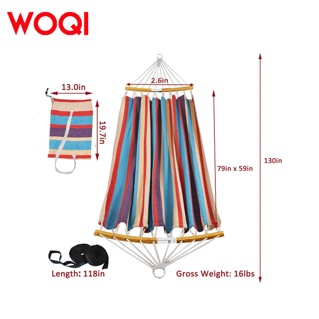 WOQI  Portable Anti Rollover Outdoor Swing Canvas Hammock with Curved Wooden Sticks