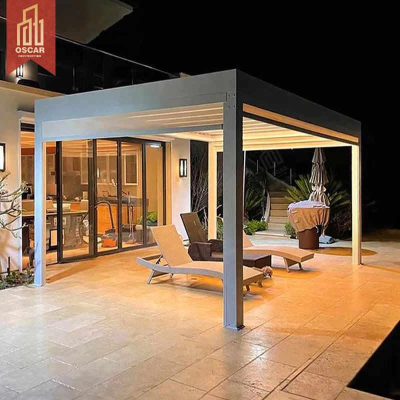 Outdoor Garden Motorized Gazebo Led Lights Bioclimatic Louvered Roof Sliding Bioclimatique 3X3m3x4m 4x4m 6x4m Aluminum Pergola