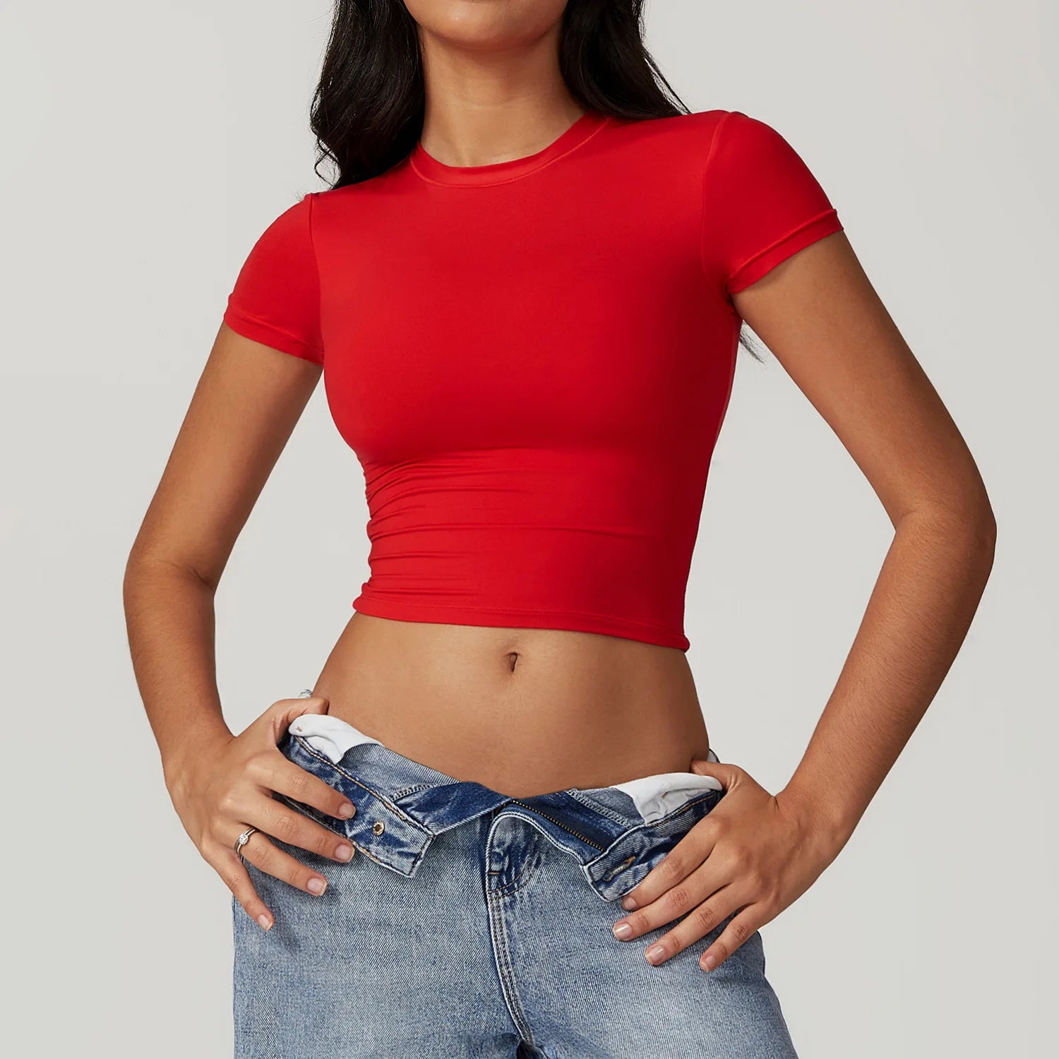8743 All-Match Tight Quick Drying Fitness Workout Tops Running Pilates Yoga Clothes Sports T-Shirt Short Sleeve for Women