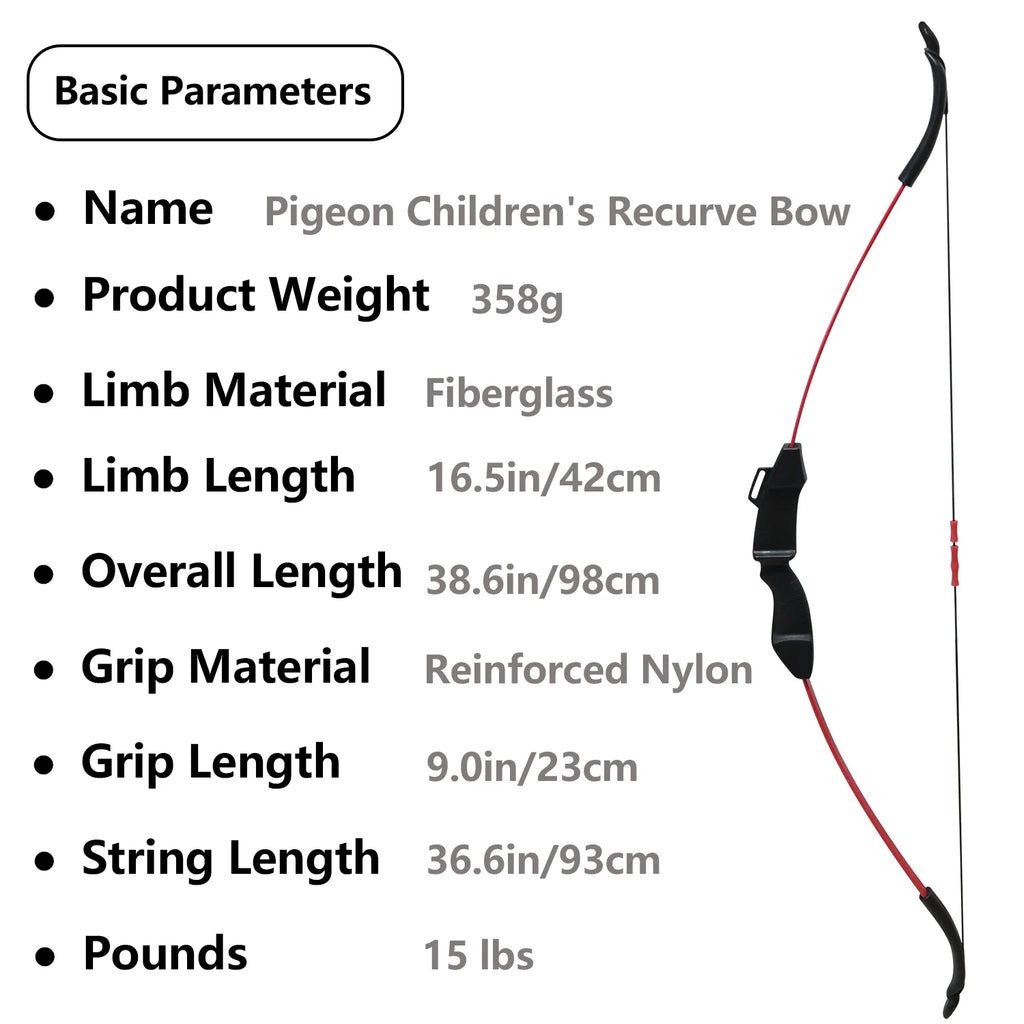 Piaoyu Children's Recurve Archery Bow-15 Lbs Draw Weight Nylon + Glass Fiber 38.6in Length Shooting & Outdoor Game Use