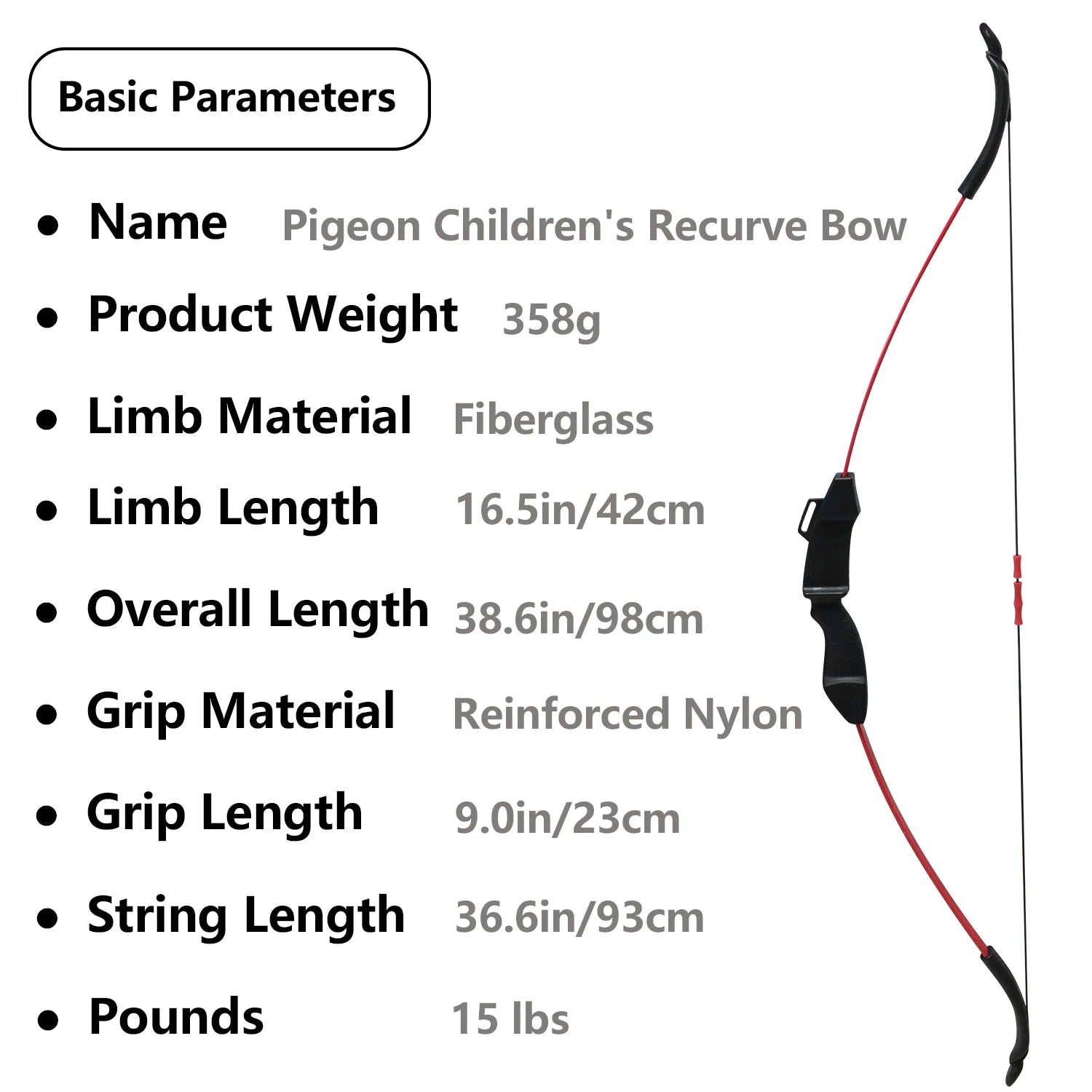 Piaoyu Children's Recurve Archery Bow-15 Lbs Draw Weight Nylon + Glass Fiber 38.6in Length Shooting & Outdoor Game Use