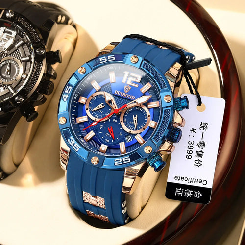 Binbond B9798 9798 3ATM Waterproof High Quality Quartz Movement Stainless Men's Silicone Strap Watch Date Luminous Hands Watches