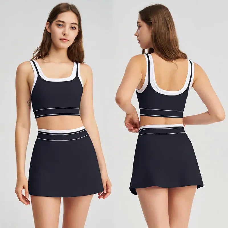 Women's 2-piece Tennis Set, Sports Bra, Tennis Skirt, Built-in Shorts, Breathable, Quick-drying, Suitable for Yoga and Gyms.