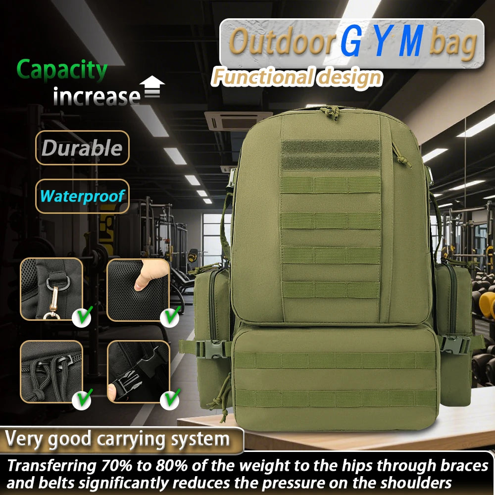 Tactical Backpack & Duffle Bag Weekender for Gym/Travel/Deployment,  Waterproof Workout Duffel with MOLLE System