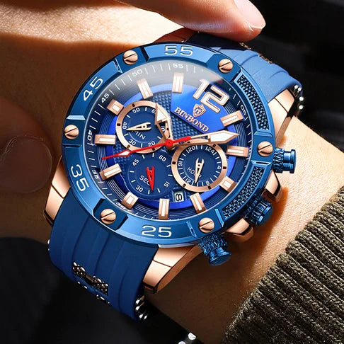 Binbond B9798 9798 3ATM Waterproof High Quality Quartz Movement Stainless Men's Silicone Strap Watch Date Luminous Hands Watches