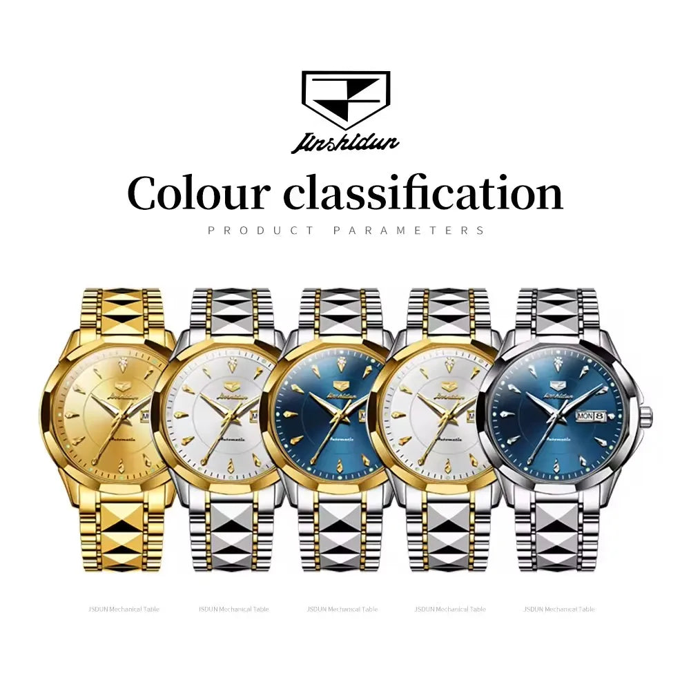 Jsdun 8936 Business Automatic Watch Male Dual Calendar Mechanical Wristwatch Waterproof Synthetic Sapphire Mirror Men Watches