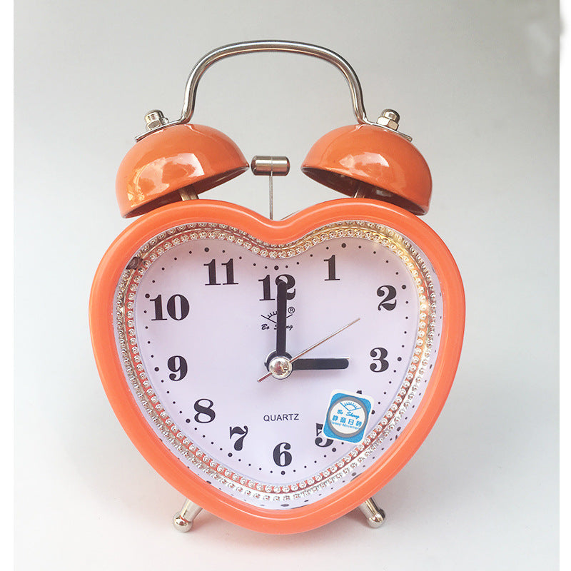 Love-shaped creative bell alarm clock mute with night light personalized gifts promotional alarm clock manufacturers wholesale