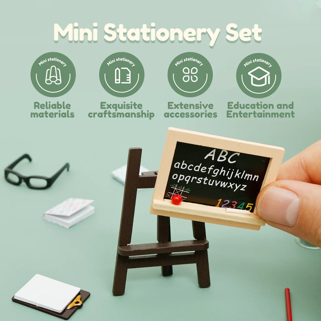 Mini School Supplies Doll School Supplies with Schoolbag Blackboard Pencil Holder Drawing Board Ruler and More Doll Accessories