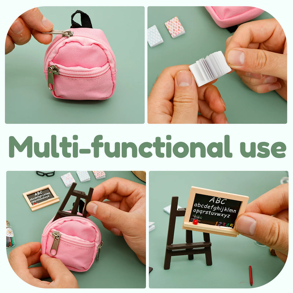 Mini School Supplies Doll School Supplies with Schoolbag Blackboard Pencil Holder Drawing Board Ruler and More Doll Accessories