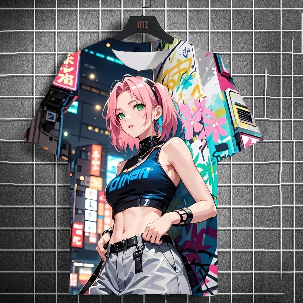 Men's Anime Character Graffiti Tee 3D Sexy Beauty Print Poster Style T Shirt Trend Men/Women Short Sleeve Y2k Tshirt